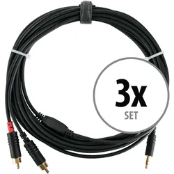 Pronomic Stage J3RC-6m Audiokabel 3,5mm Stereo-Klinke/Cinch 6m schwarz 3x Set