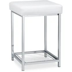 Relaxdays Hocker gepolstert, Kleiner Sitzhocker, Quadratisch, Polsterhocker mit Ablage, Badhocker, HBT 47x33x33cm, weiß