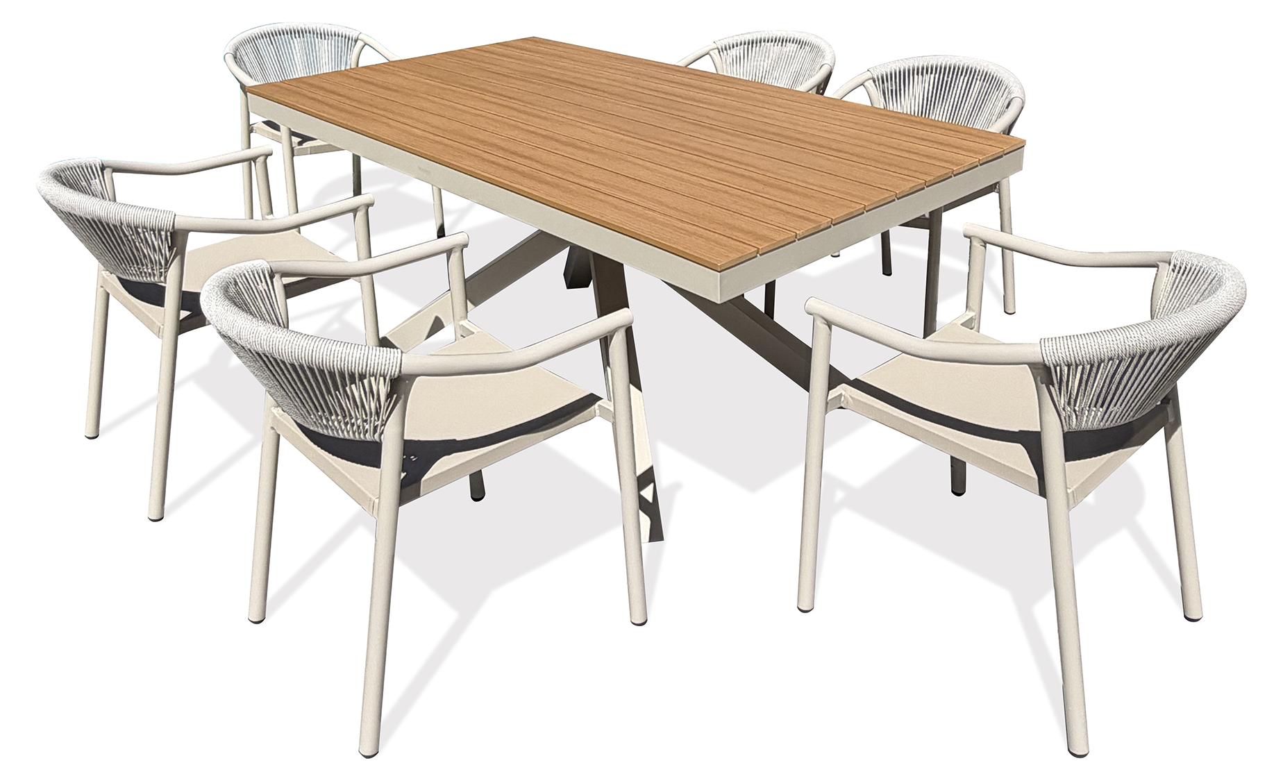 6-sitzige Garten-Essgruppe aus Aluminium - Greige