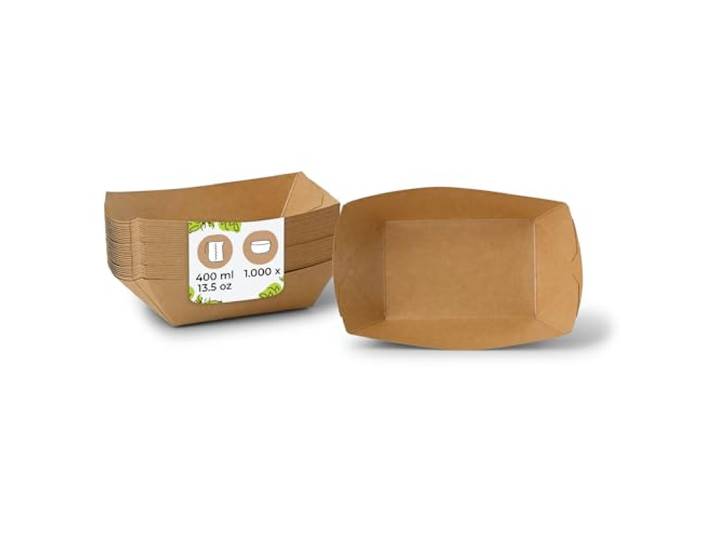 BIOZOYG Pommes Schalen Pappe 400ml 1000 Stück braun Currywurst Schale - Snackschalen und Pappteller nachhaltiger Forstwirtschaft und fettdicht - Pappschale