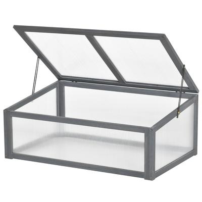MODFU Frühbeet aus Holz 100x65x40 cm Grau mit transparenter Polycarbonat Abdeckung aufklappbar schräges Dach UV Schutz robustes Mini Gewächshaus