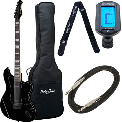 Harley Benton JA-Baritone BK Bundle noir haute brillance
