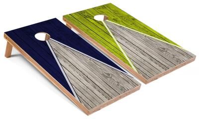 Skip's Garage Navy and Lime Pyramid Regulation 2x4 Cornhole Board Set
