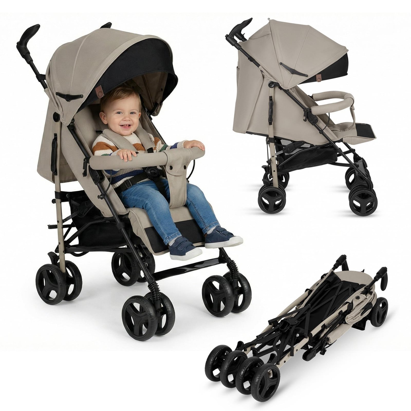 Lionelo Irma kinderwagen, compacte en inklapbare reisbuggy met ligstand, beige