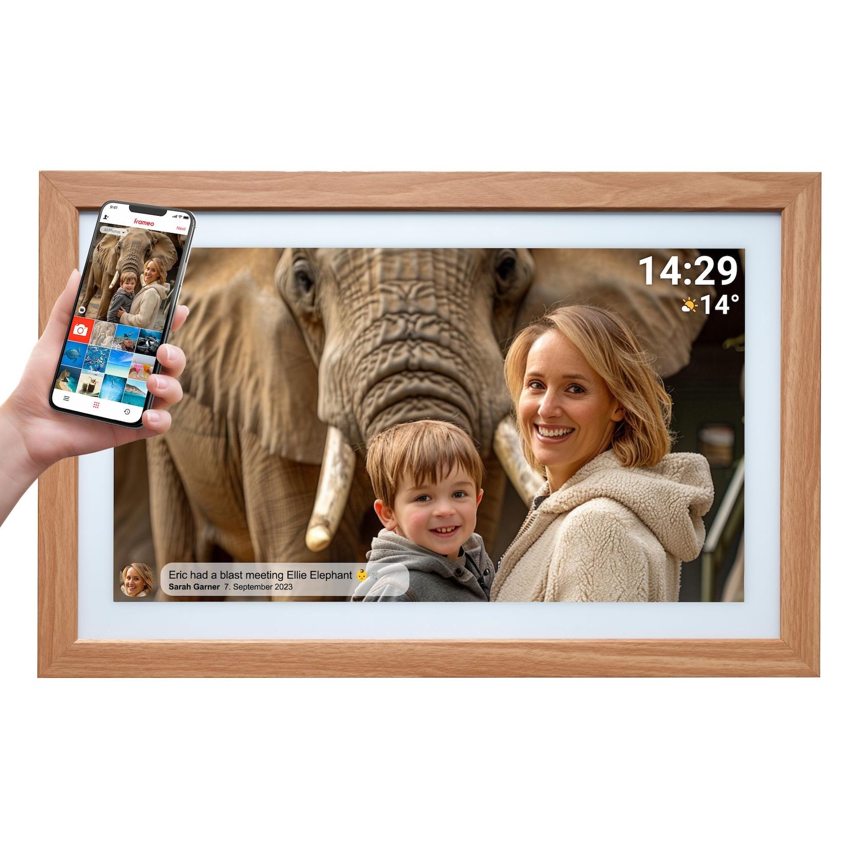 Denver PFF-2162LW WLAN Bilderrahmen – 21,5", Frameo, Holz, hellbraun