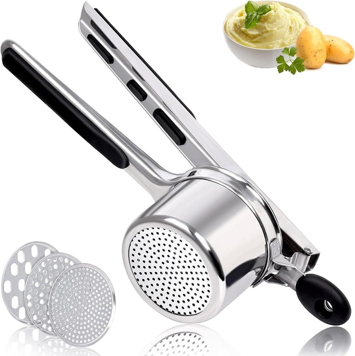 Zware aardappelpers met 3 verwisselbare schijven voor aardappelpuree, spaetzle en noodles, 425g