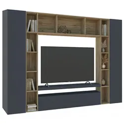 Dmora Wohnzimmermöbel Gilberto, Wohnzimmer-Set TV-Möbel mit 3 Türen, Mehrzweck-Wohnmöbel, 100% Made in Italy, cm 270x35h210, Anthrazit und Eiche