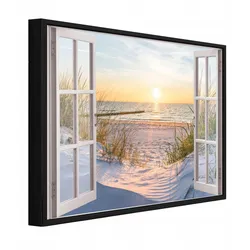 BILDER mit Rahmen Fenster Strand Beige 120x80 cm