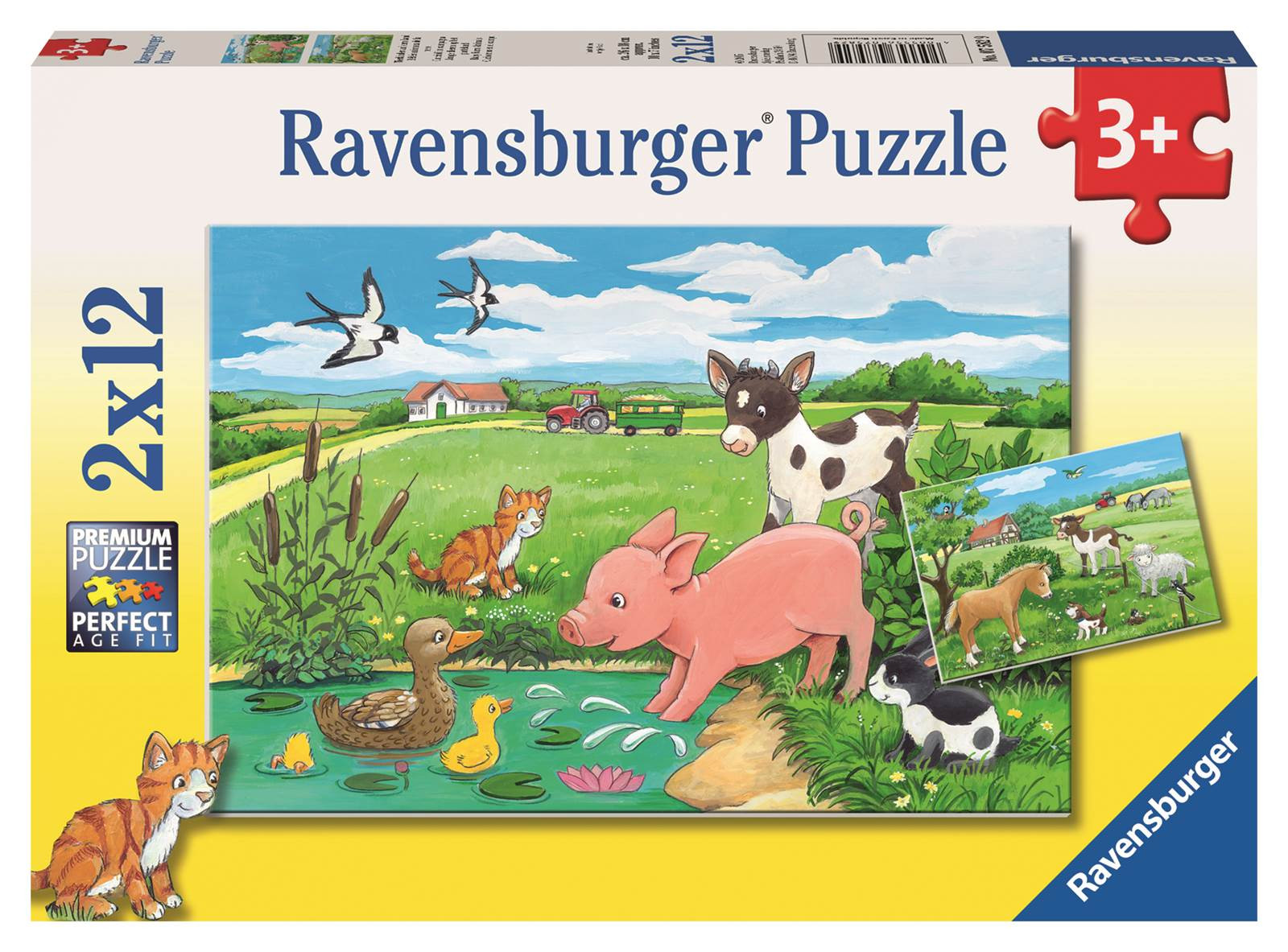 2 x 12-delige Ravensburger kinderpuzzel Dierenjongetjes op het platteland