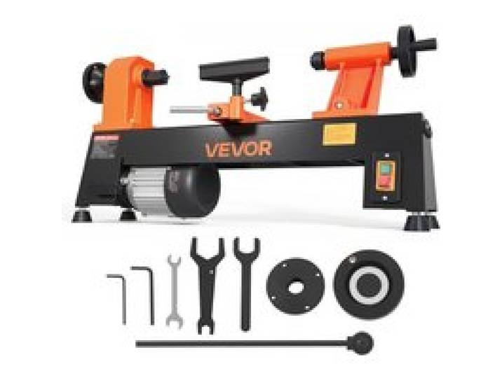 VEVOR Drechselbank 254 x 465 mm 1/2 PS Tischdrehbank mit 5 Drehzahlstufen, für Anfänger und Hobbybastler, mit Thermoschutz, Robustem Metallrahmen und Komplettem Zubehörset für Weich- und Hartholz