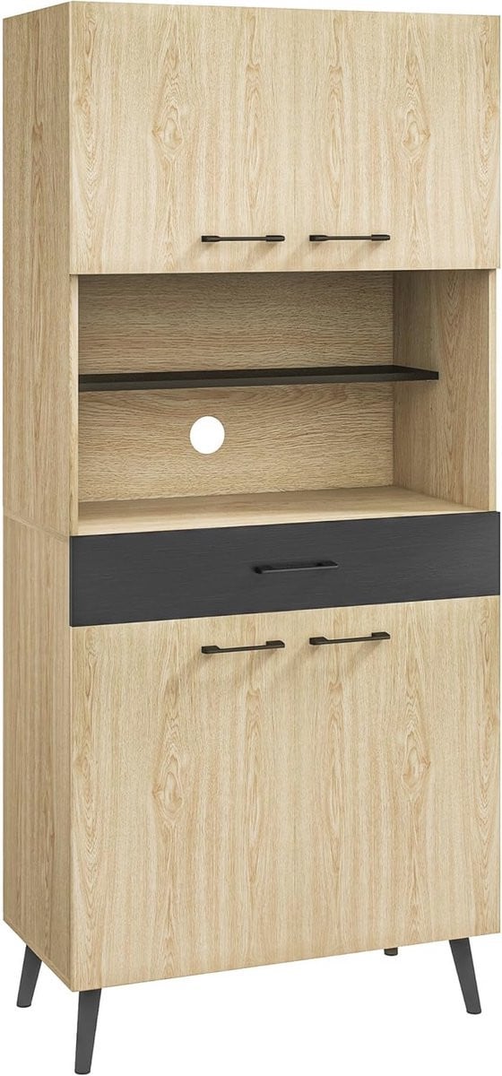 Moderne houten keukenkast met lades en verstelbare planken met kabeldoorvoer