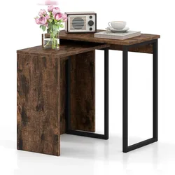 COSTWAY Couchtisch, Set von 2, Beistelltisch aus künstlichem Holz, Wohnzimmertisch mit robustem Metallrahmen
