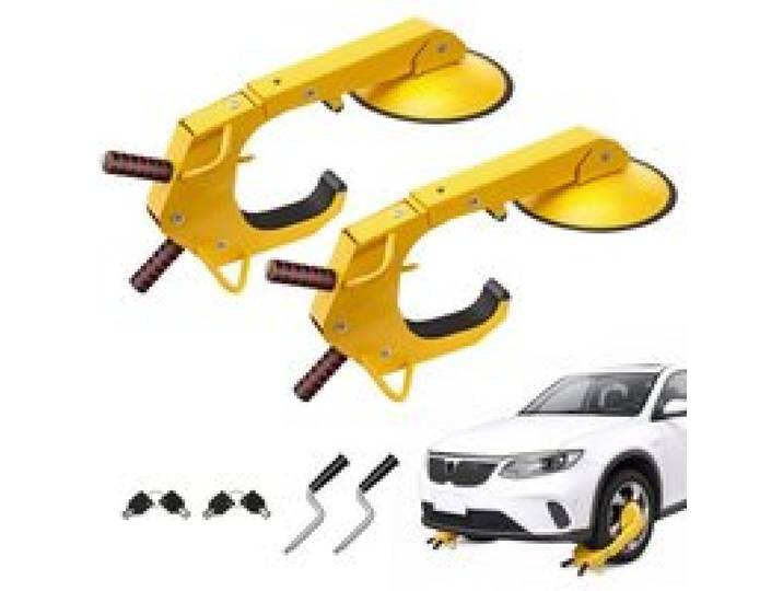 VEVOR Antivol Voiture Universel Lot de 2 Sabots de Roue Antivol 16-38 cm Bloque-Roue en Acier Q235 Grande Ventouse 30 cm 4 Clés Dispositif de Blocage de Roue pour Véhicules Caravanes Camions Moto SUV