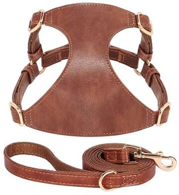 Uplift Picks Soft Genuine Leather Dog Harness And Leash Set For Small Medium Pets brown xxs