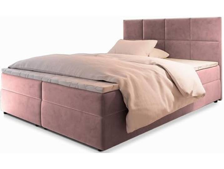 Masseno Boxspringbett Lena 200x200 cm Komplett-Set mit Matratze und Topper, Polsterbett mit Zwei Bettkästen -Rosa, Kronos 27