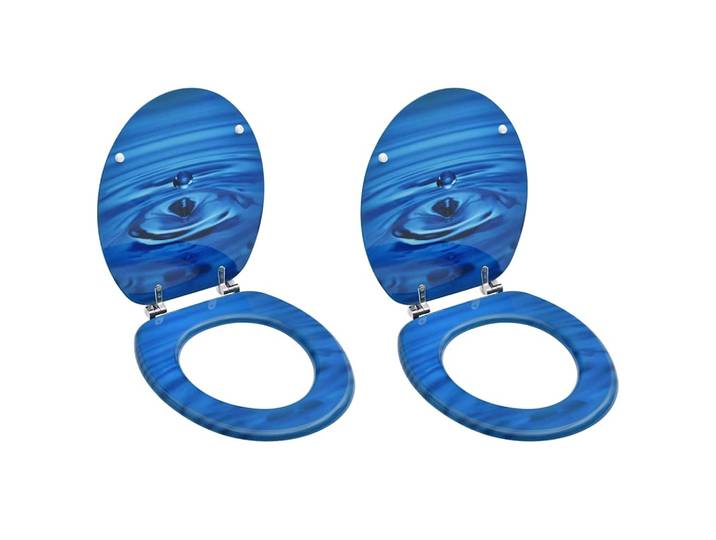 vidaXL Toilettensitze mit Deckel 2 Stk. MDF Blau Wassertropfen-Design