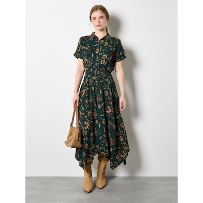 Midikleid APRICOT "Florales Midikleid", Damen, Gr. XS (34), N-Gr, grün, gewebt, Obermaterial: 100% Viskose CV., geblümt, normal, Gerade, Kleider Midikleid, mit Seitentaschen, mit halber Knopfleiste
