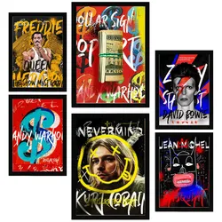 POSTER Set Mit 6 Ikonischer Nirvana Bowie Mercury Warhol Basquiat Grafiti A3 & A4 Schwarzer Rahmen