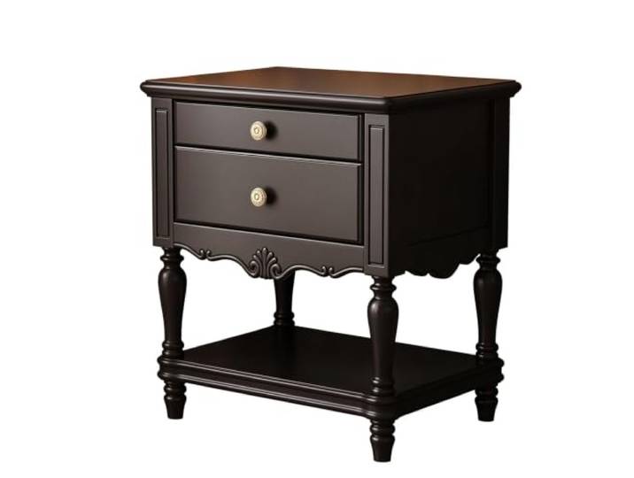 SilkRZlsss Nachttisch aus Massivholz im Vintage-Stil, 2 Schubladen Nachttisch im französischen Stil, Beistelltisch mit offenem Ablagefach(Black)
