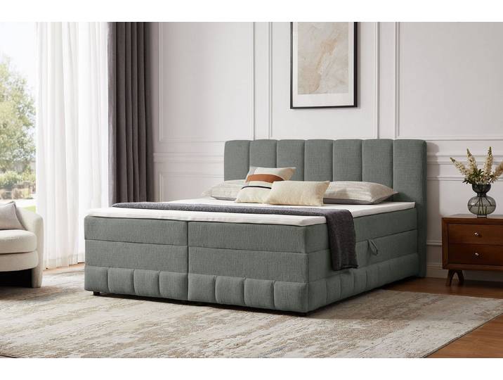 OTTO home Boxbett LIKELY, Polsterbett mit Bettkasten, inkl. Taschenfederkernmatratze H3, mit Kaltschaumtopper, Strukturstoff-Bezug, 140x200 & 180x200 cm