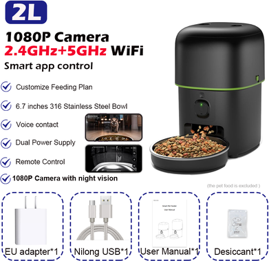 PetsAreLife WiFi Automatic Cat Feeder With Camera, Smart Pet Food Kibble Dispenser, Auto Feeder For Cat & Dog 2l