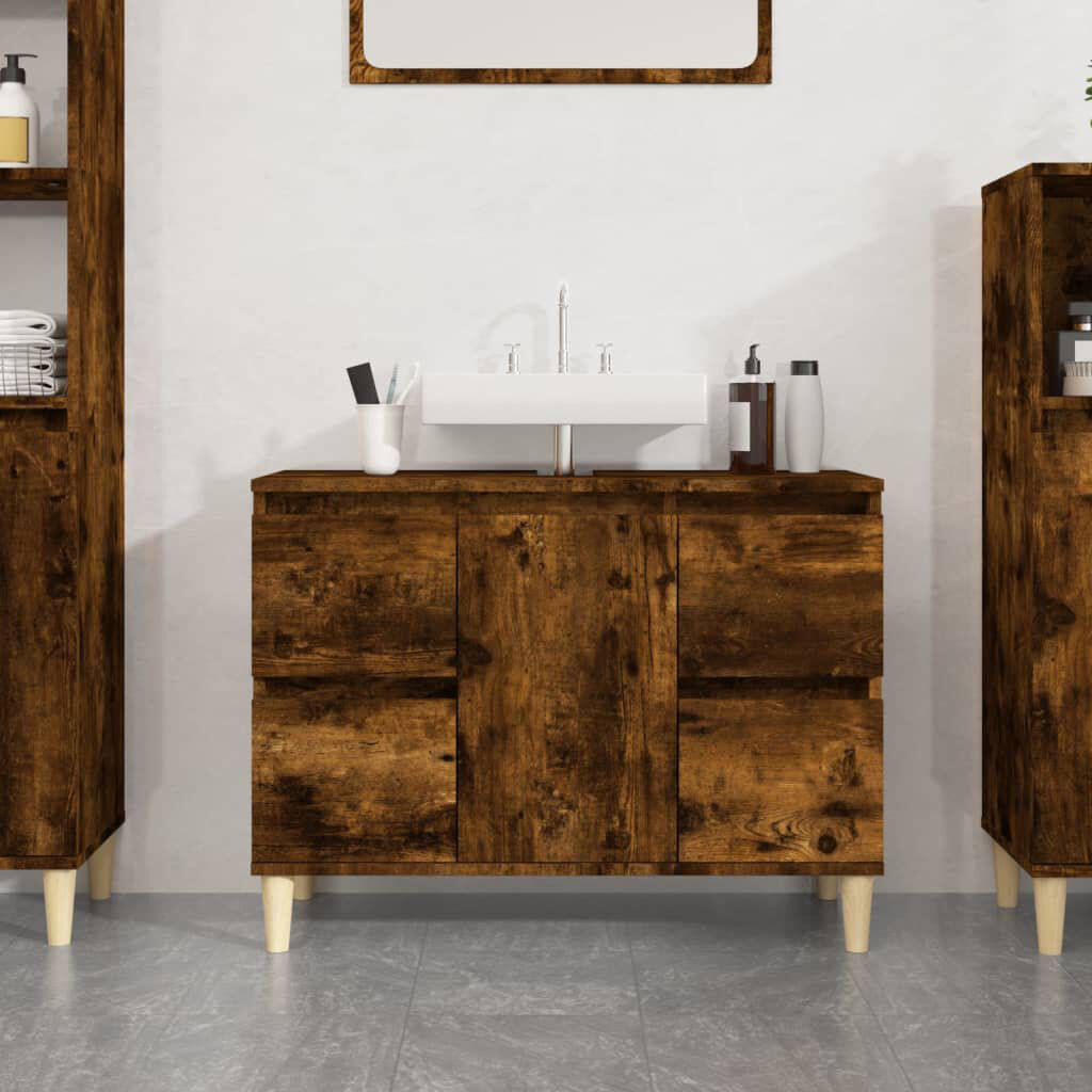 Latitude Run Tonsina Freestanding Bathroom Cabinet Smoked Oak/Natural 60cm H X 80cm W X 33cm D