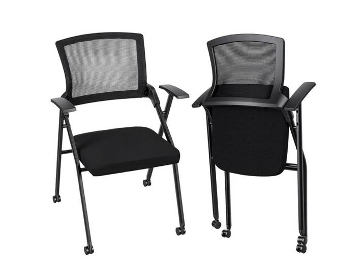 Chaise de Bureau Pliante - WILITTO - Confort Ergonomique - Roulettes en PU - Pivotantes à 360° - 50x55x90cm - Noir