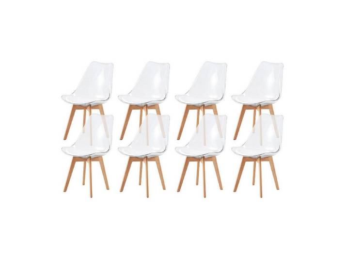 LuxusKollektion Esszimmerstuhl Esszimmerstühle Skandinavisch 8er Set Transparent + Weißes Pu-leder