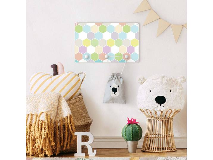 Patère enfants Hexagone 40 x 25 x 1cm Multicolore