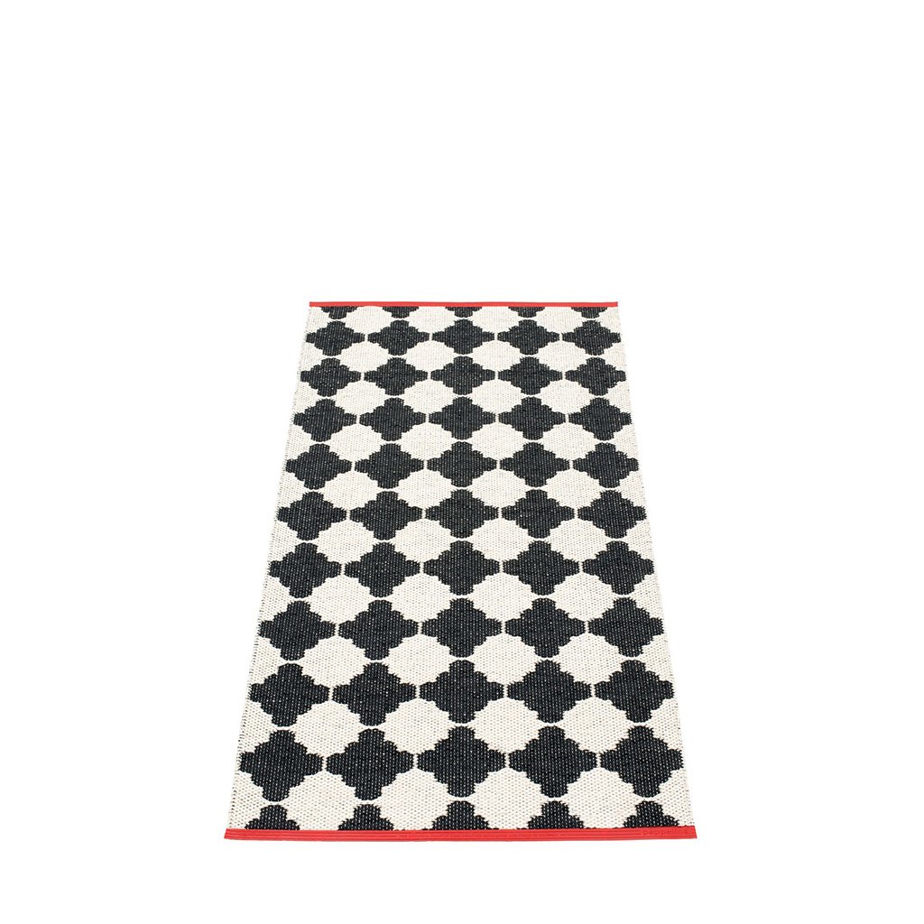 pappelina Marre Outdoor-Teppich – schwarz / vanille mit korallroter Kante (70 x ... 70 x 150cm MAX715
