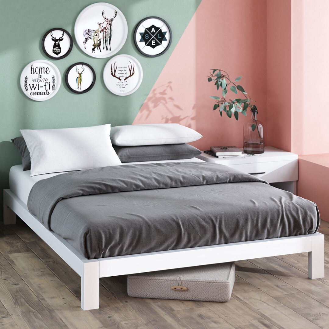 Hykkon Phaedra Metal Platform Bed Frame White White Kingsize (5')