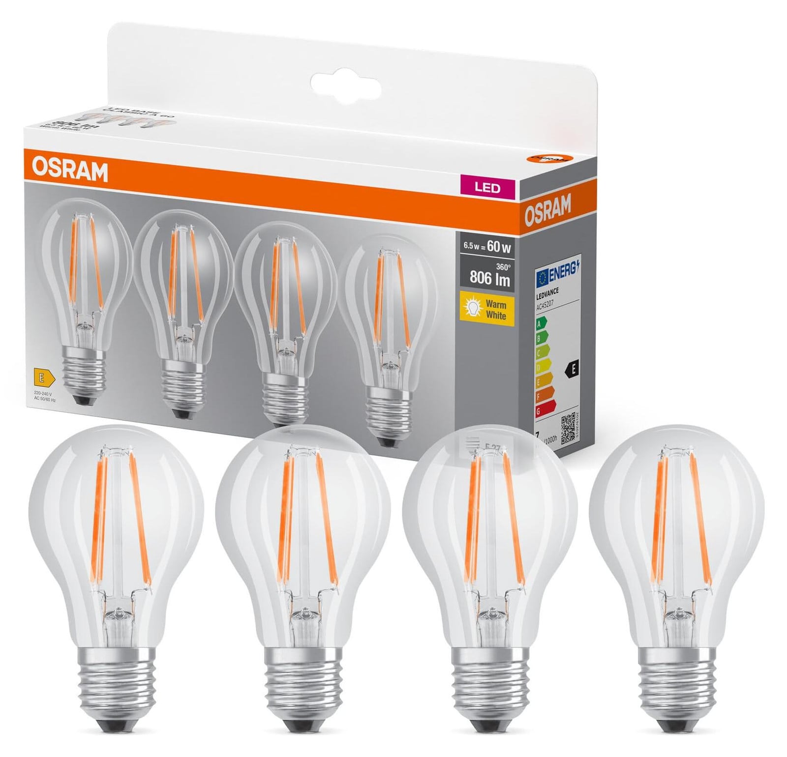 Osram LED BASE A60 voordeelverpakking met 4 lampen