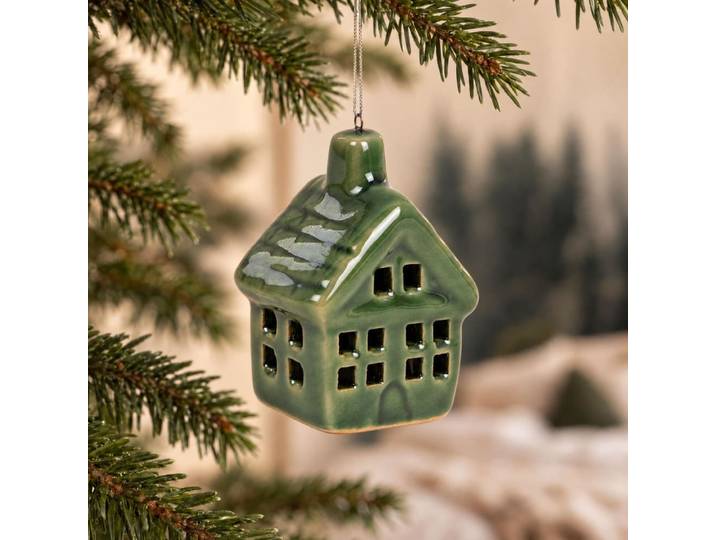 Weihnachtsschmuck aus grünem reaktivem Steinzeug