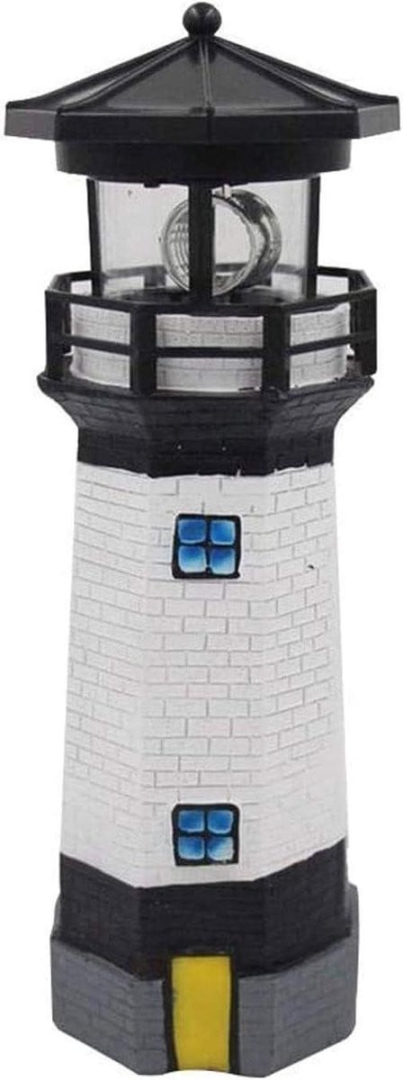 Solar Vuurtoren met Roterend Windmolen Licht en LED - Zwart - Hoogte: 27 cm