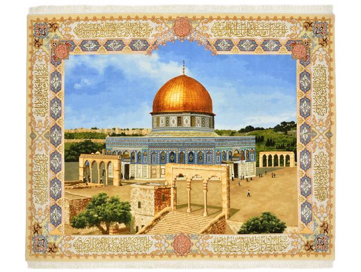 Täbriz Bild Teppich 222x173 Handgeknüpft Orientteppich Perserteppich Wolle mit Seide