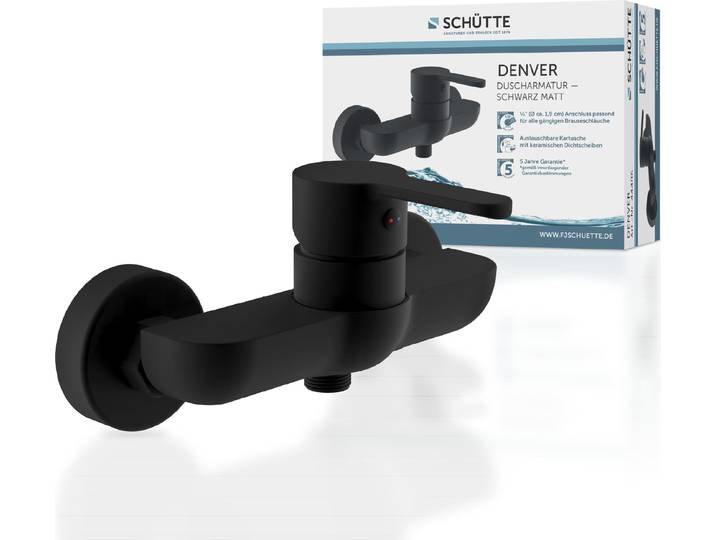 SCHÜTTE Design Duscharmatur DENVER, Mischbatterie Dusche mit 1/2\ Brauseanschluss, Einhebelmischer Bad Schwarz matt