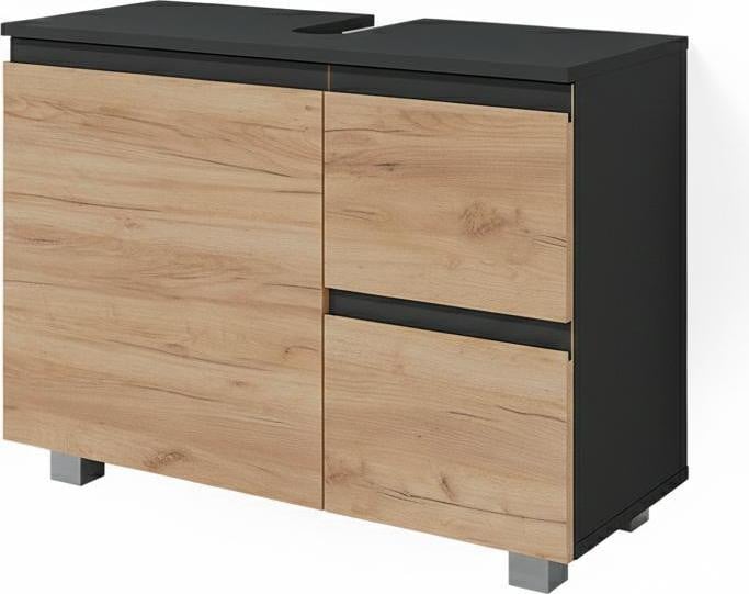 Vicco J-Shape Wastafelonderkast Antraciet/Goudkleurig Eiken, Model 38143