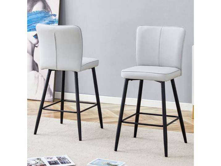 Chaise de bar - FUNMOON - Funmoon - Lot de 2 - Cuir PU gris clair/noir - Dossier ergonomique