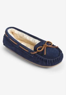 Women's The Cally Pile Lined Slip On Slipper by Minnetonka in Navy (Size 11 M)