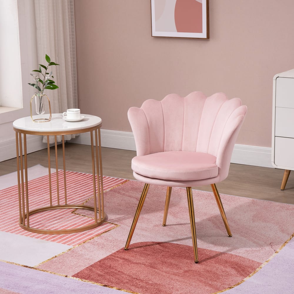 Homcom Fauteuil coquillage métal doré velours rose Rose 67x77x64cm