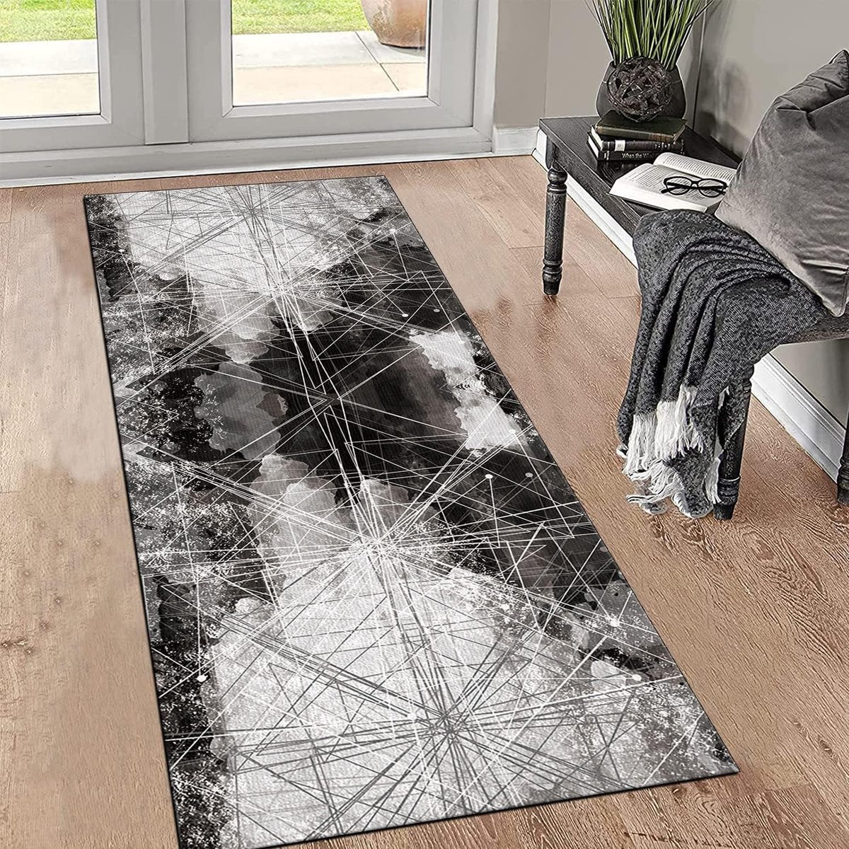 Gangloper Abstract Modern Tapijt - Grijs Zwart - Polyester - B/D: 70 x 150 cm
