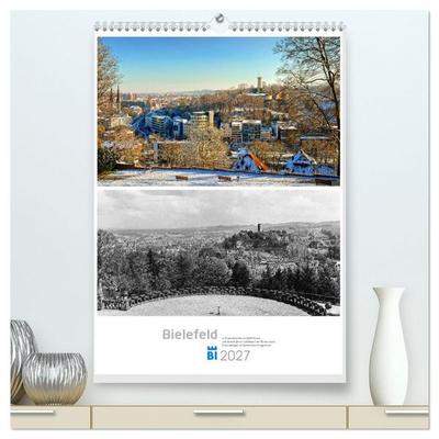 Bielefelder Fotomotive heute und damals mit historischen Ereignissen (hochwertiger Premium Wandkalender 2027 DIN A2 hoch), Kunstdruck in Hochglanz