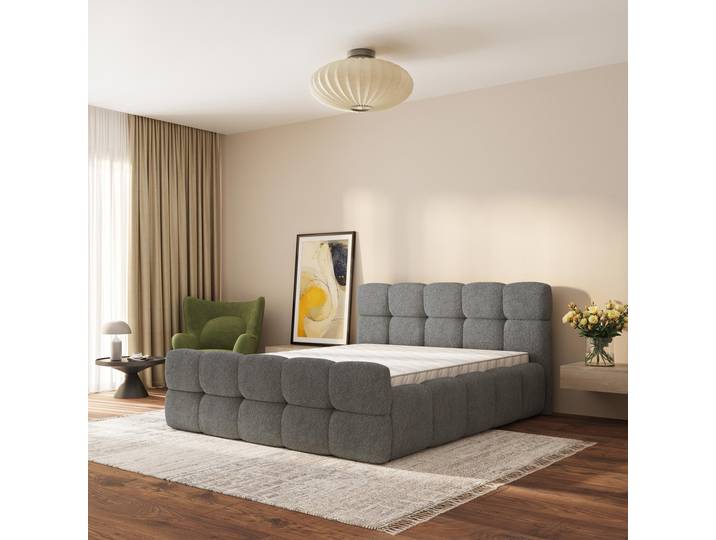 Masseno Polsterbett ELIZJA 140x200 cm, Polsterbett mit Bettkästen -Grau, QUELLE 92