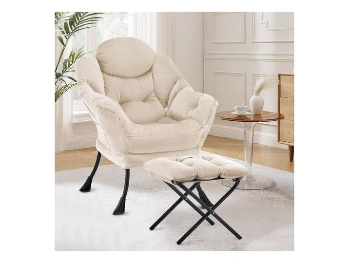 LuxusKollektion Ohrensessel Sessel Ottomane Ohrensessel Lesesessel Fußhocker Beige