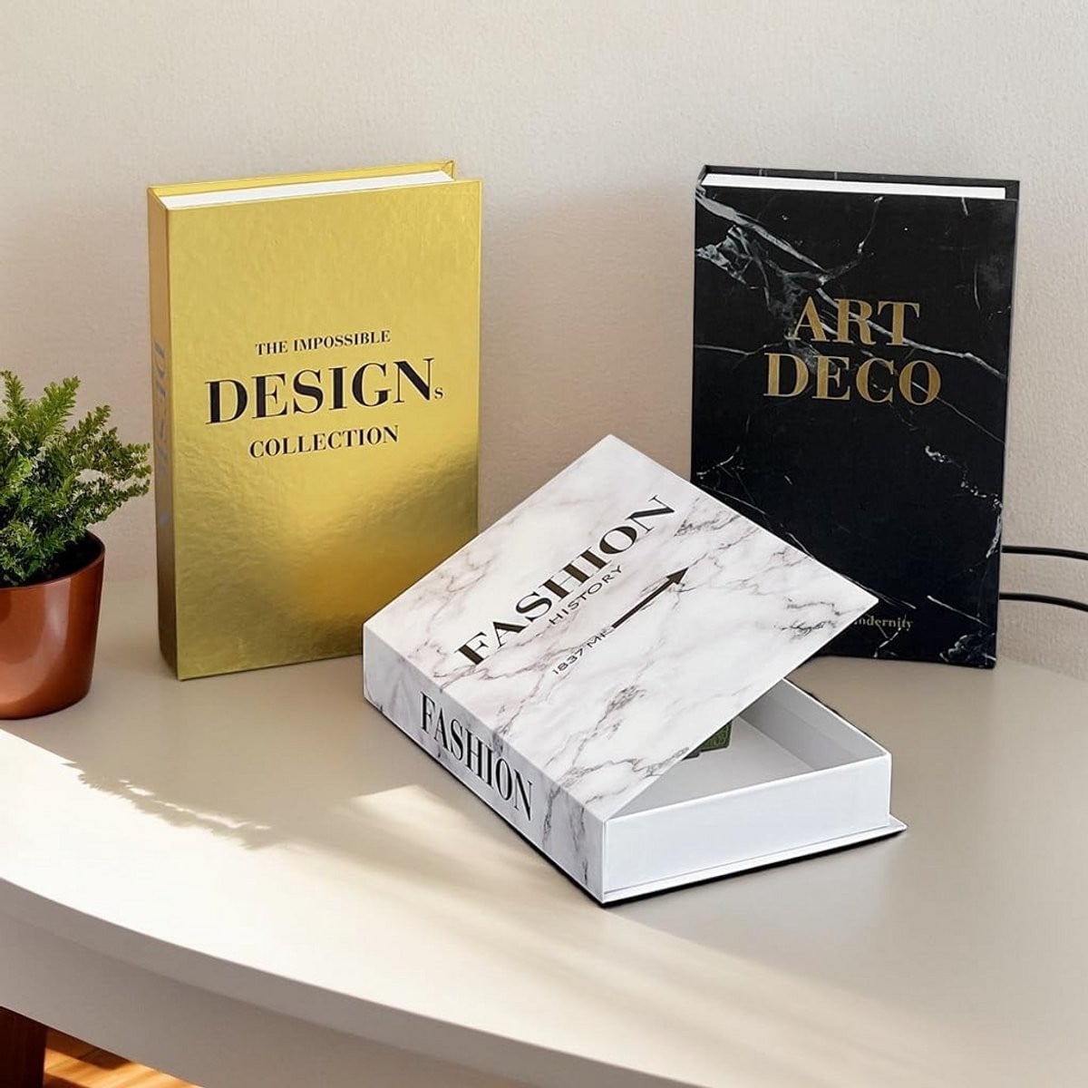 Set van 3 Decoratieve Holle Boeken met Opbergruimte voor Woondecoratie