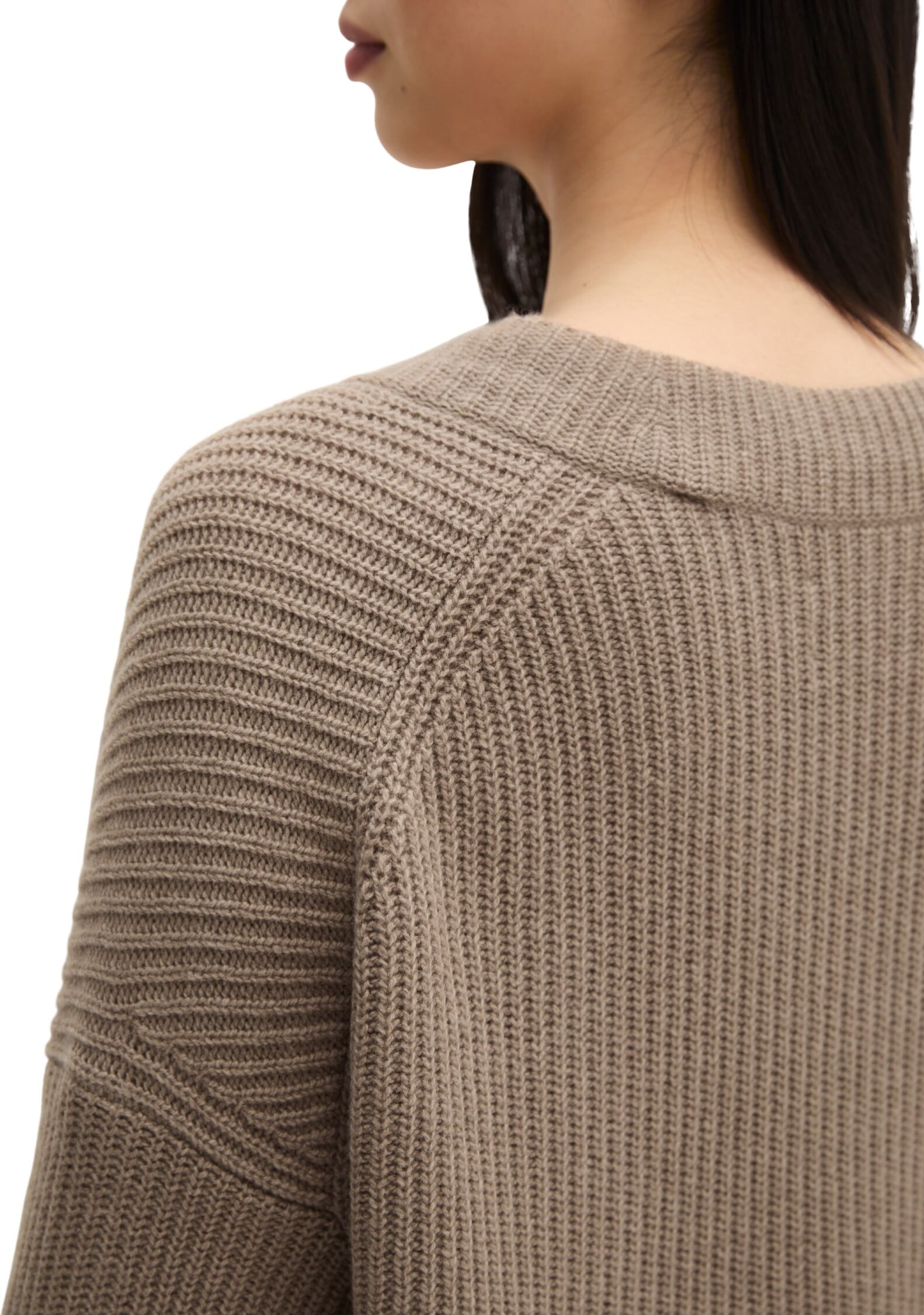 Marc O' Polo V-Ausschnitt-Pullover MARC O'POLO, Damen, Gr. XL, earthy taupe, Strick, Obermaterial: 80% Wolle, 20% Polyamid, normal, V-Ausschnitt, Pullover V-Ausschnitt-Pullover, loose aus weichem Schurwolle-Mix earthy taupe XL