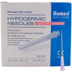 Romed Injektionskanülen Einmalkanülen, steril, 100 Stück 18 G rosa 1,2 x 40 mm