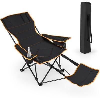 Costway Folding Camping Chair with Footrest Camping Lounge Chair with Carry Bag-Black