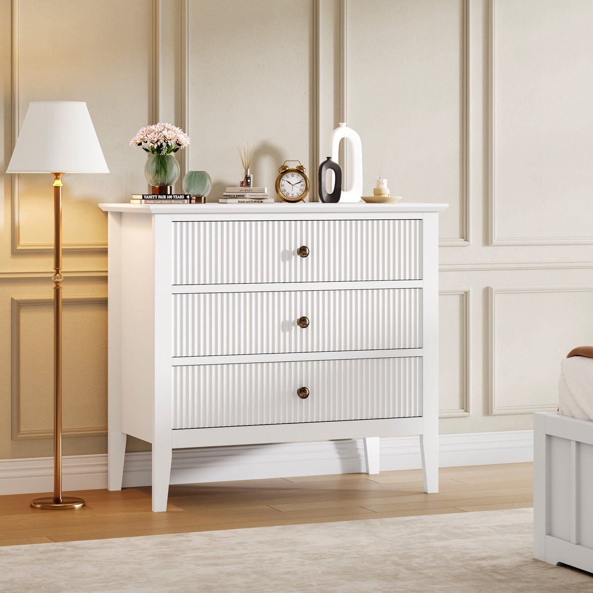 Triumpunpre Moderne Commode met 3 Lades en Metalen Poten - Wit