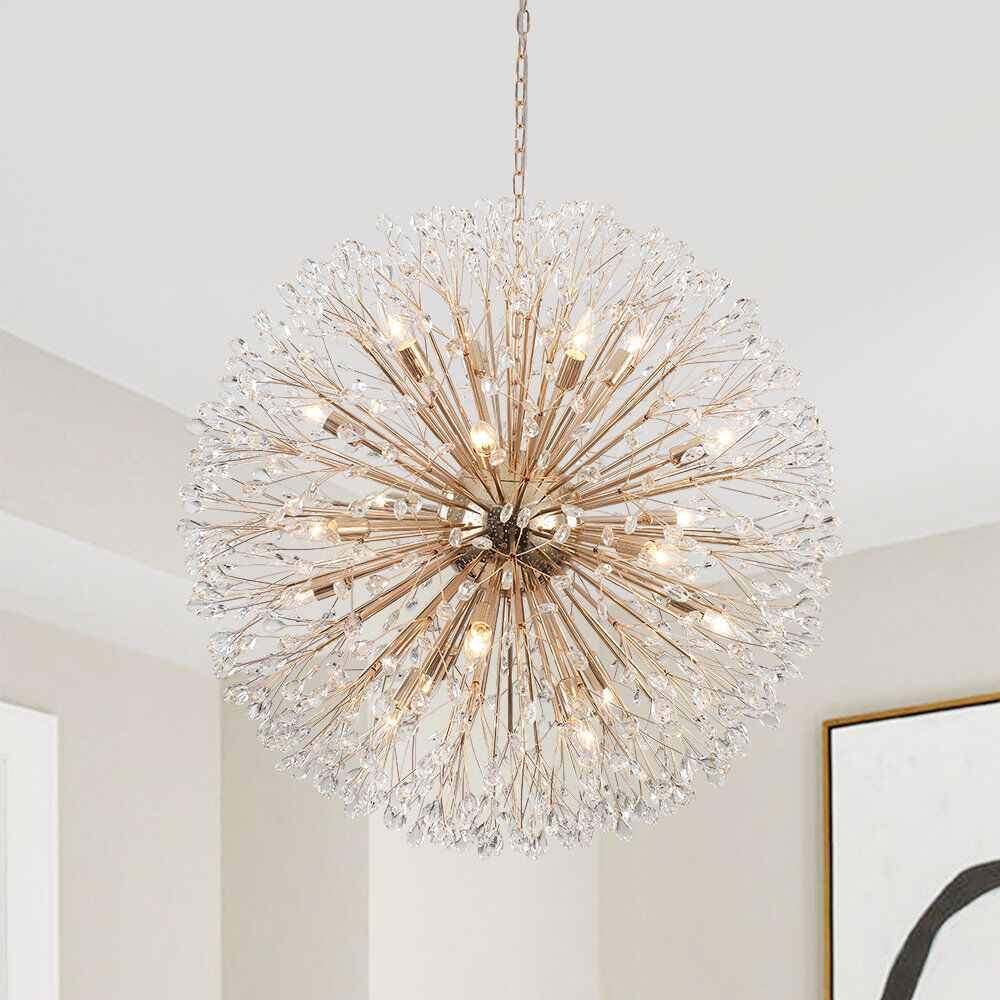 Canora Grey Dandelion 20-Light Modern Round Sputnik Crystal Chandelier Starburst Ceiling Light Gold 90cm H X 90cm W X 90cm D